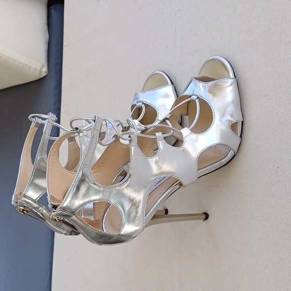 JIMMY CHOO difussed silver mirror cage heels shoes 37 7 Easter - Picture 7 of 17